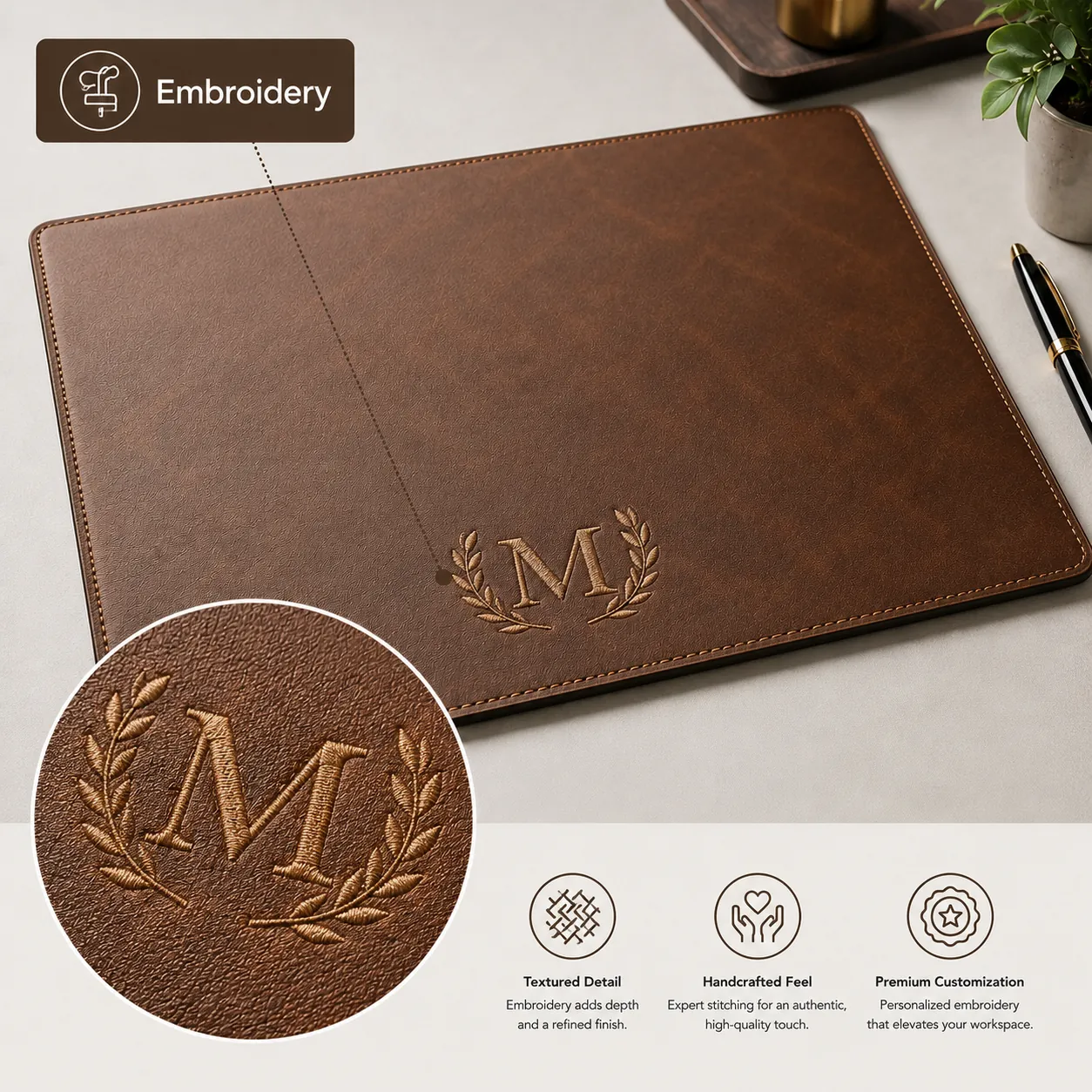 Embroidery for custom leather products