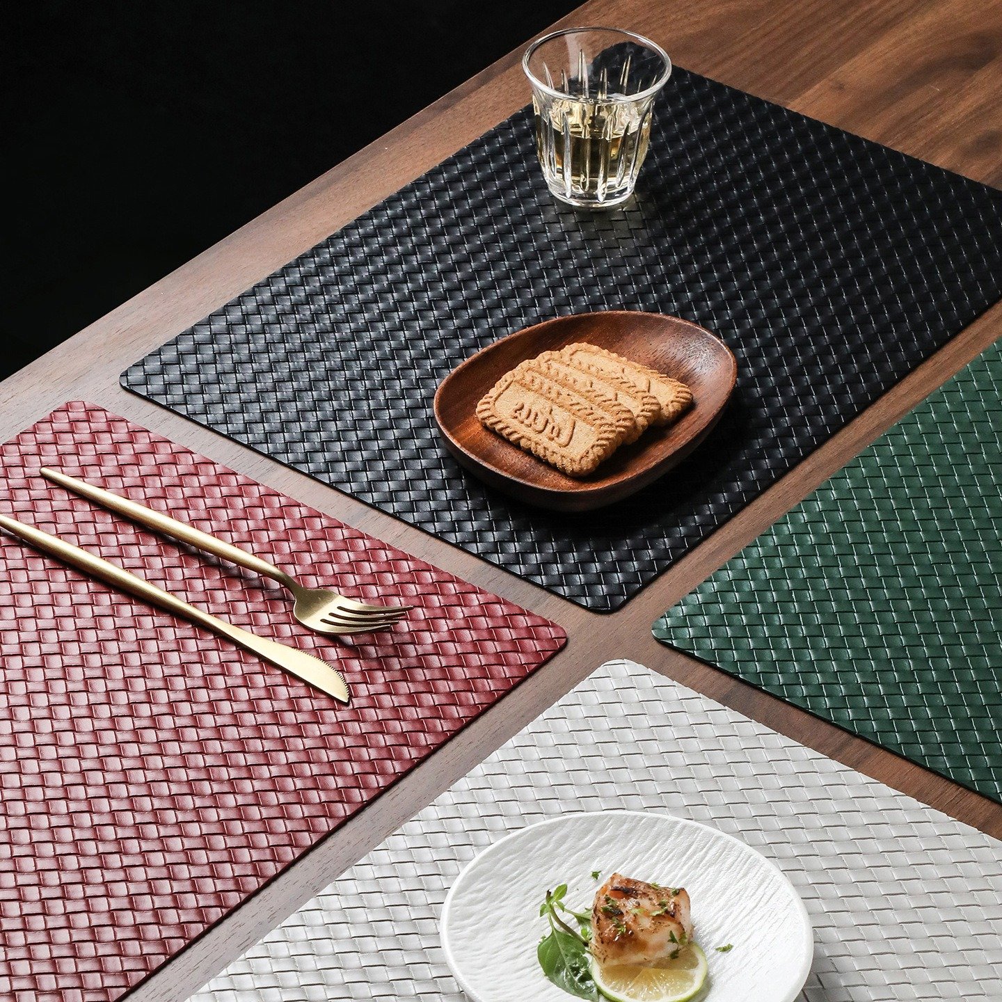 Custom Black Woven Rectangular Leather Placemat