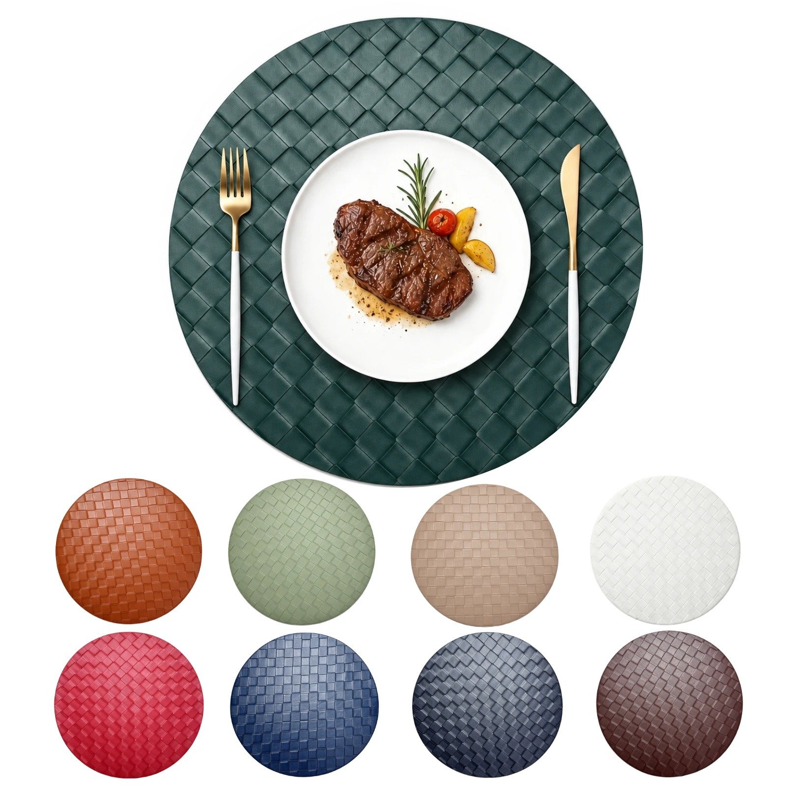 Custom Round Fish-Scale Texture Leather Placemat