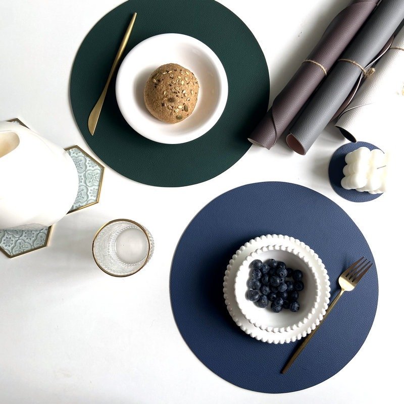 Custom Solid Round Leather Placemat detail