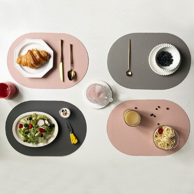 Custom Solid Oval Leather Placemat detail
