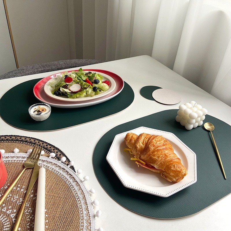 Custom Solid Oval Leather Placemat detail