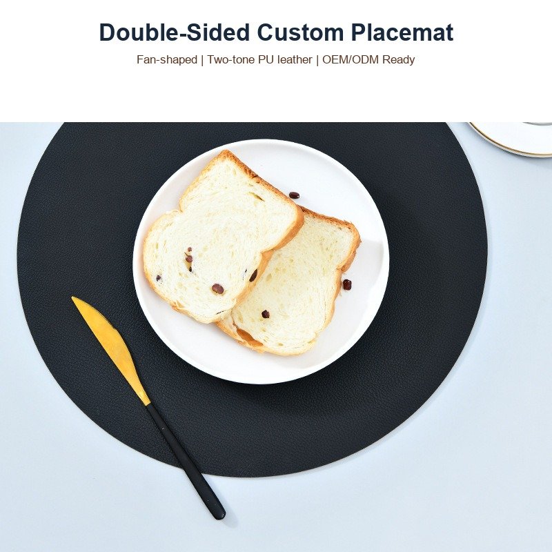 Custom Two-Tone Fan-Shaped Leather Placemat detail