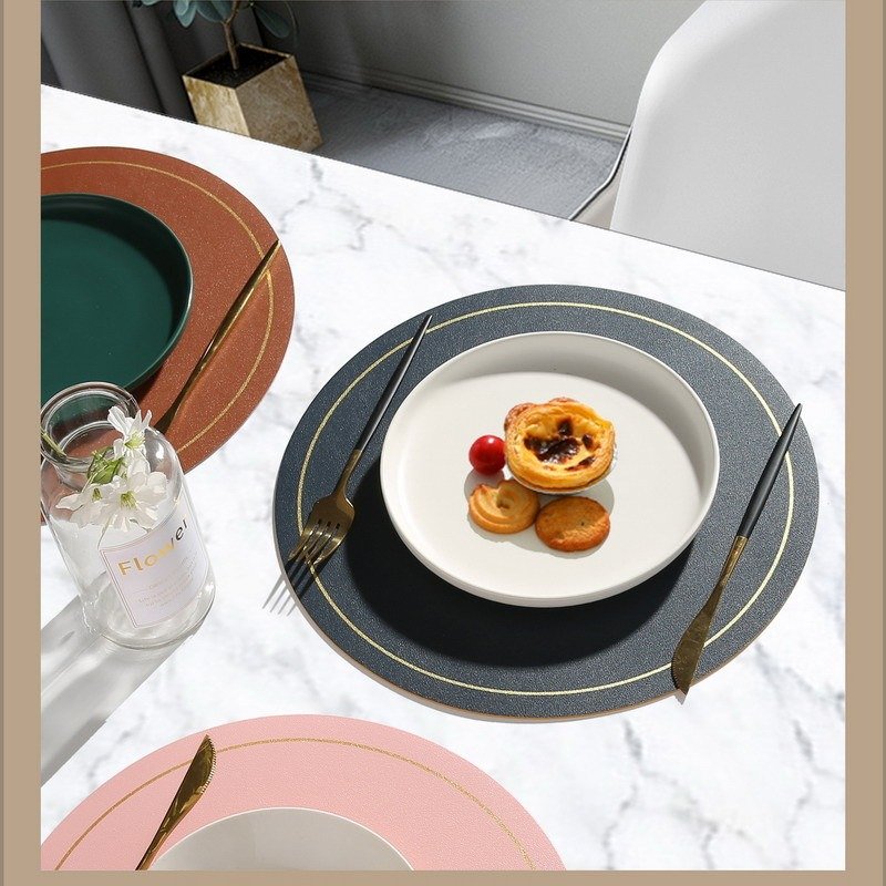 Custom Double-Sided Oval Leather Placemat detail
