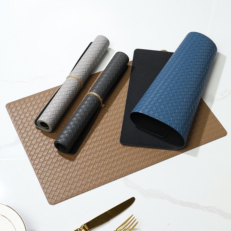 Custom Blue Fan-Shaped Leather Placemat