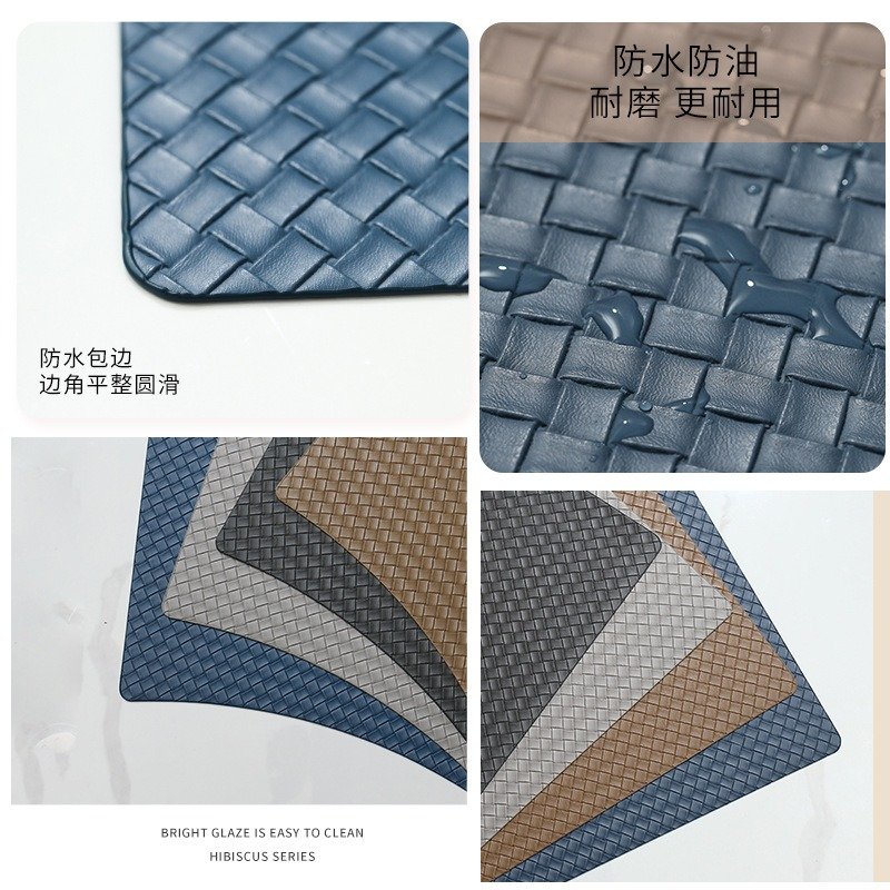 Custom Blue Fan-Shaped Leather Placemat detail