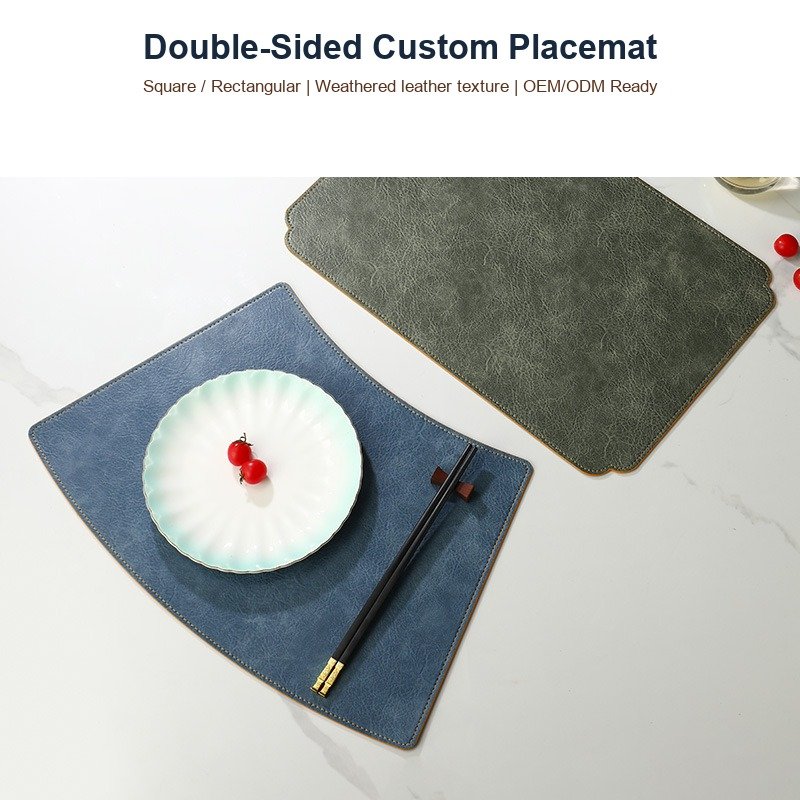 Custom Weathered Rectangular Leather Placemat detail
