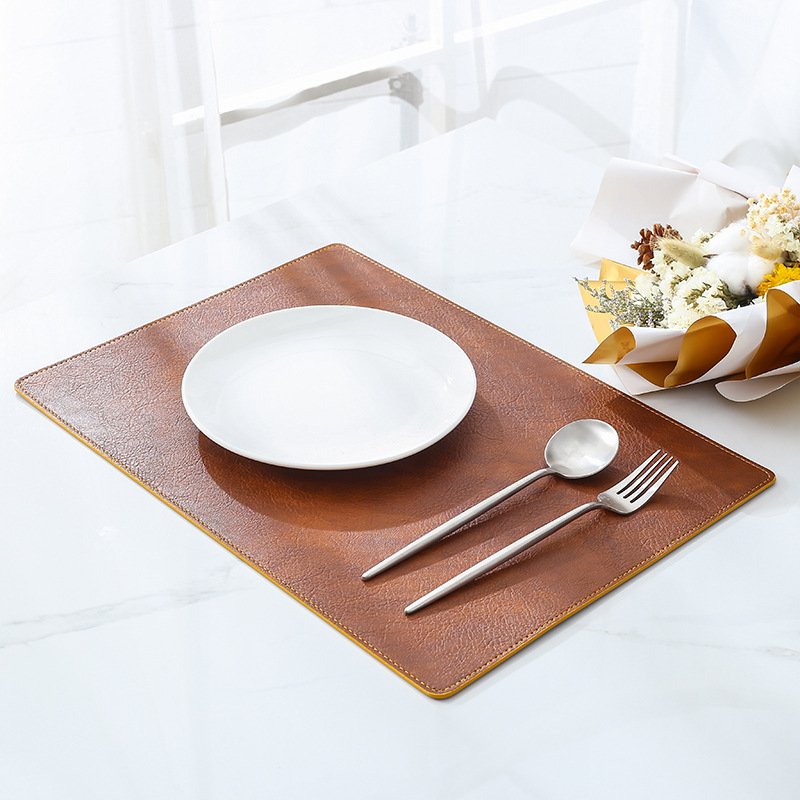 Custom Striped Rectangular Leather Placemat detail
