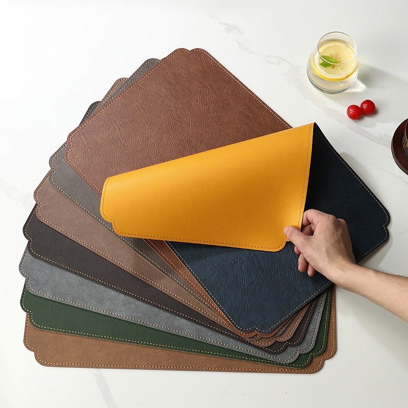 Custom Black Rectangular Leather Placemat Set
