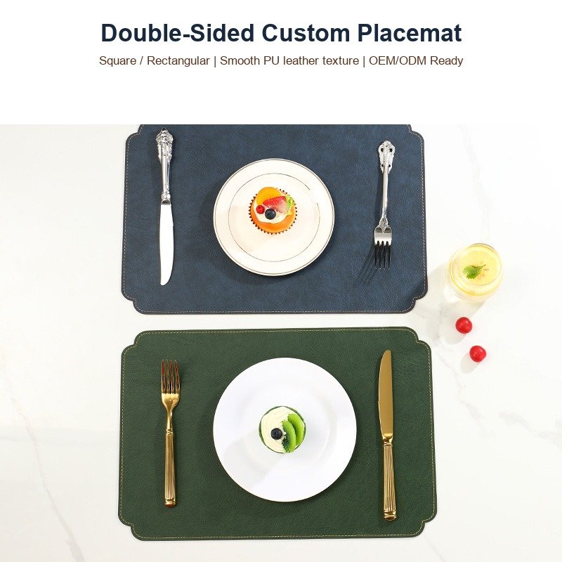 Custom Black Rectangular Leather Placemat Set detail