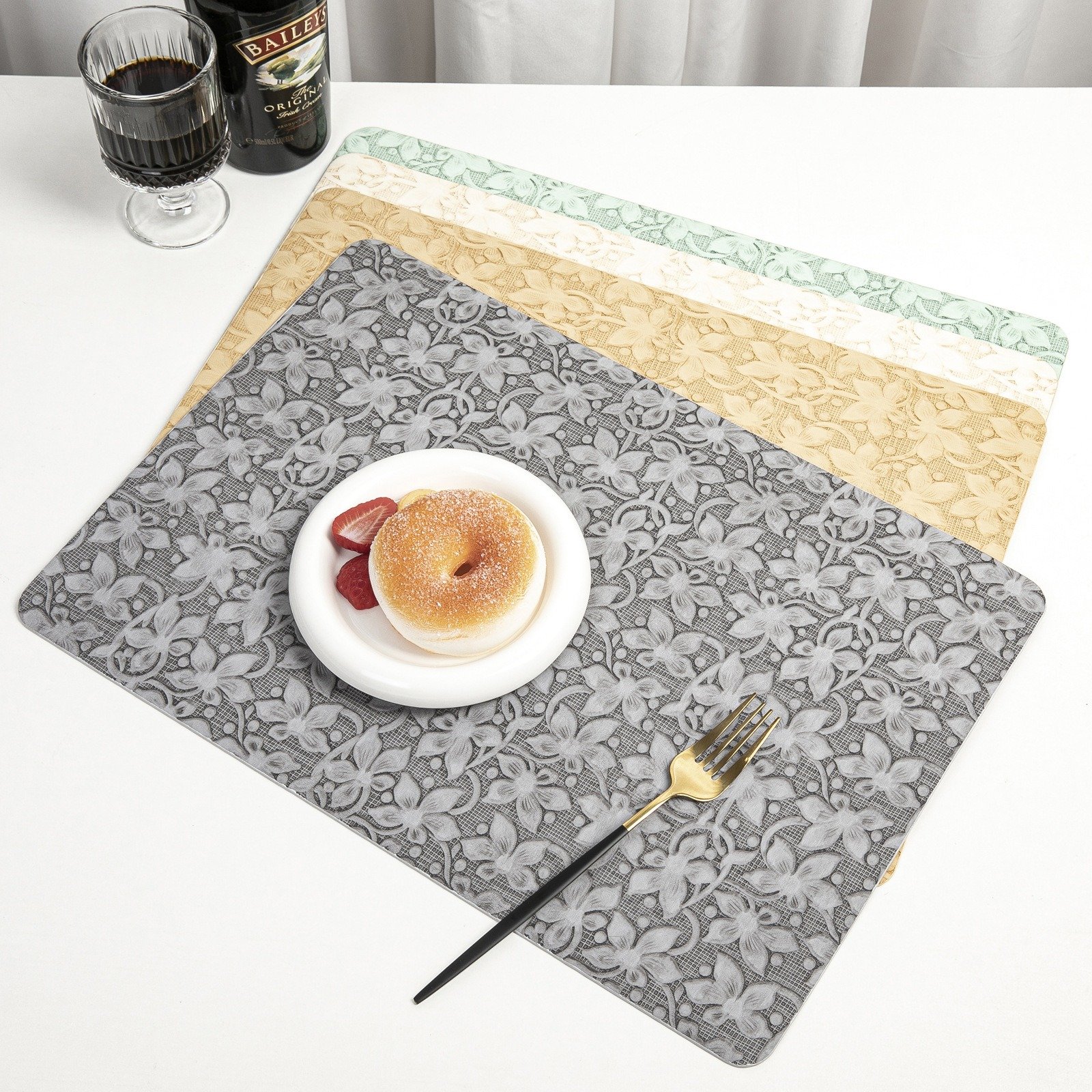 Custom Floral Rectangular Leather Placemat detail