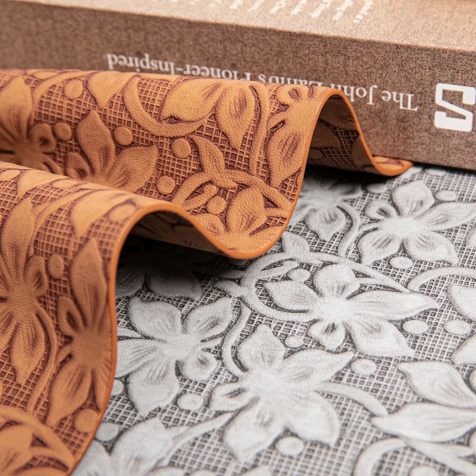 Custom Floral Rectangular Leather Placemat detail