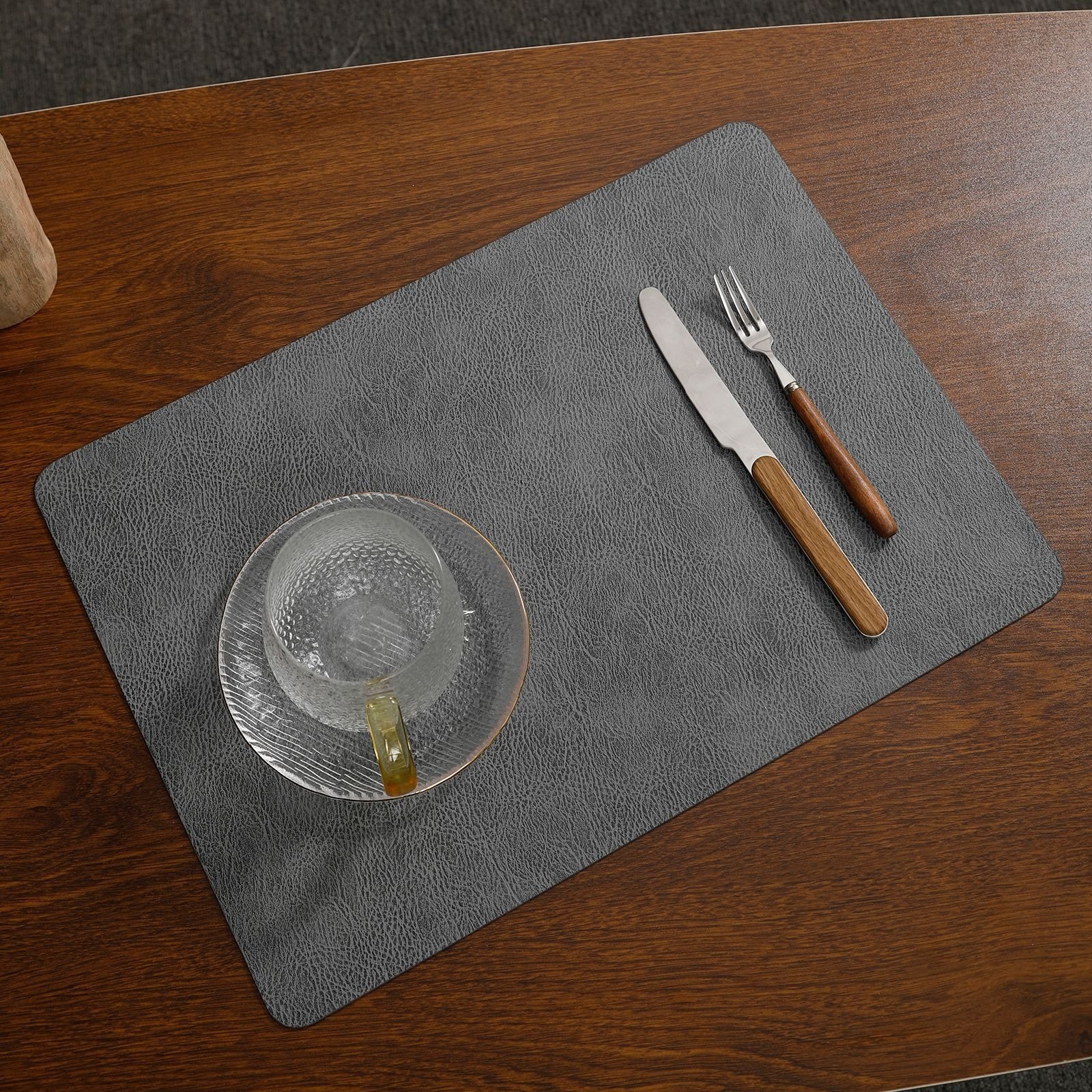 Custom Dark Rectangular Leather Placemat detail