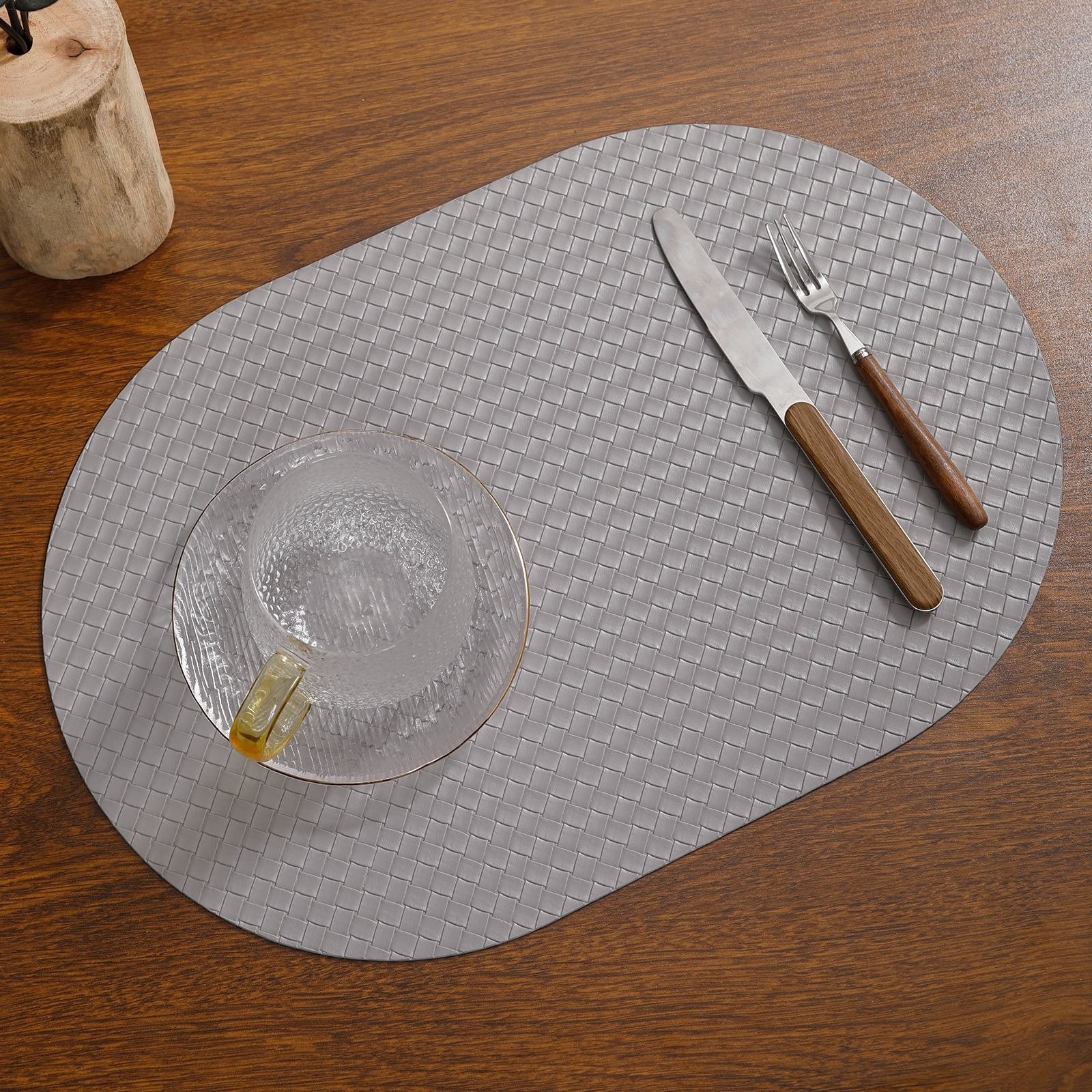 Custom Oval Woven Leather Placemat detail