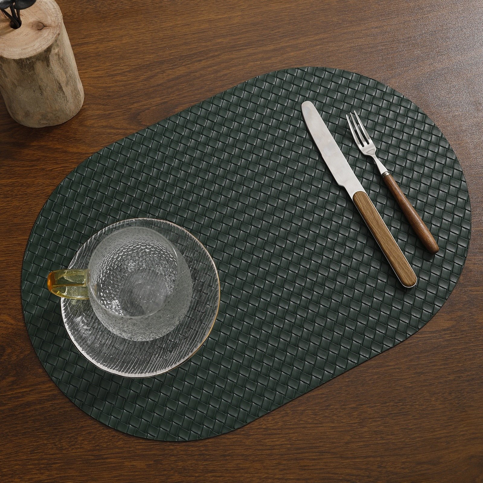 Custom Oval Woven Leather Placemat detail