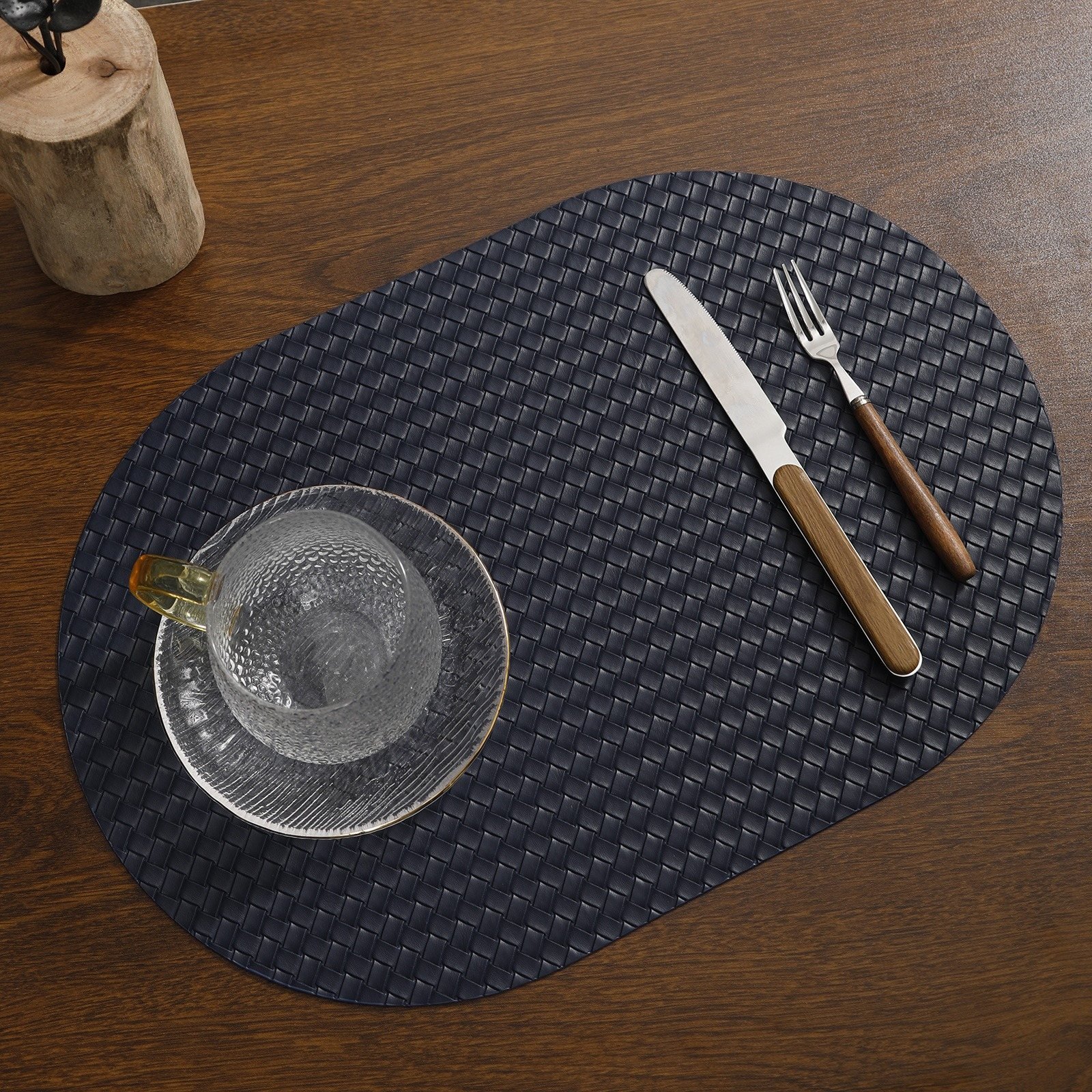 Custom Oval Woven Leather Placemat detail
