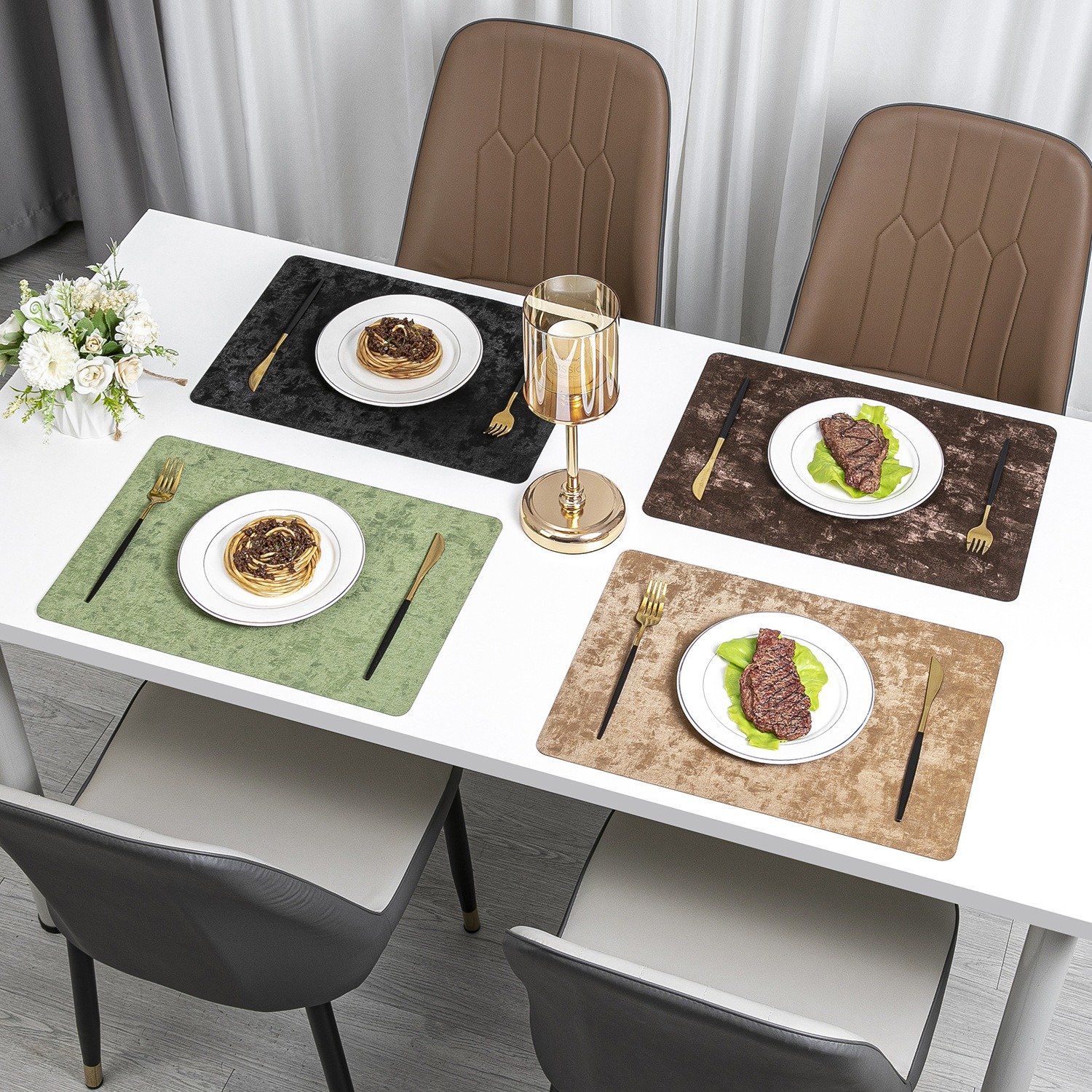 Custom Ivory Rectangular Leather Placemat detail