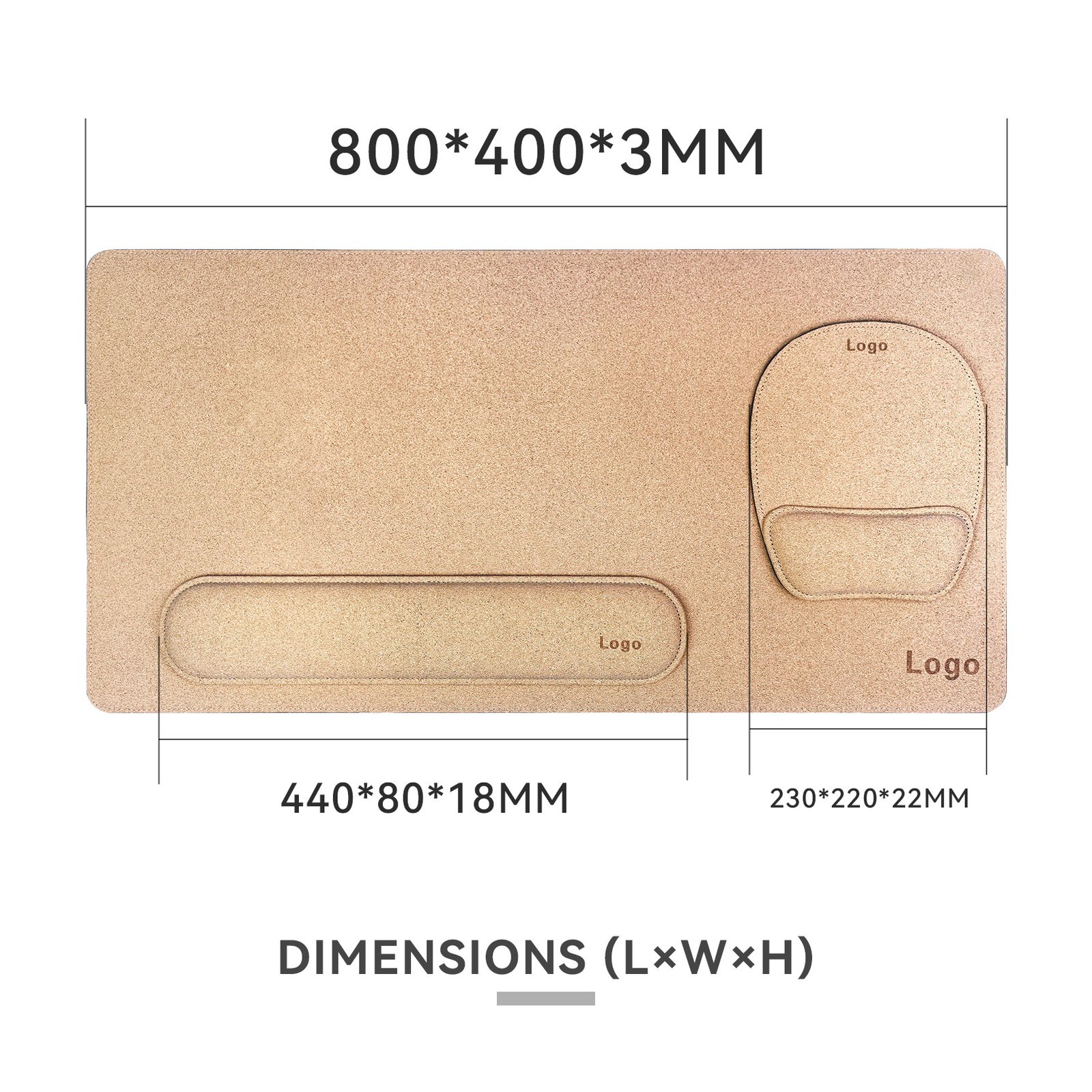 3-in-1 Cork Desk Pad Set with Ergonomic Supports detail