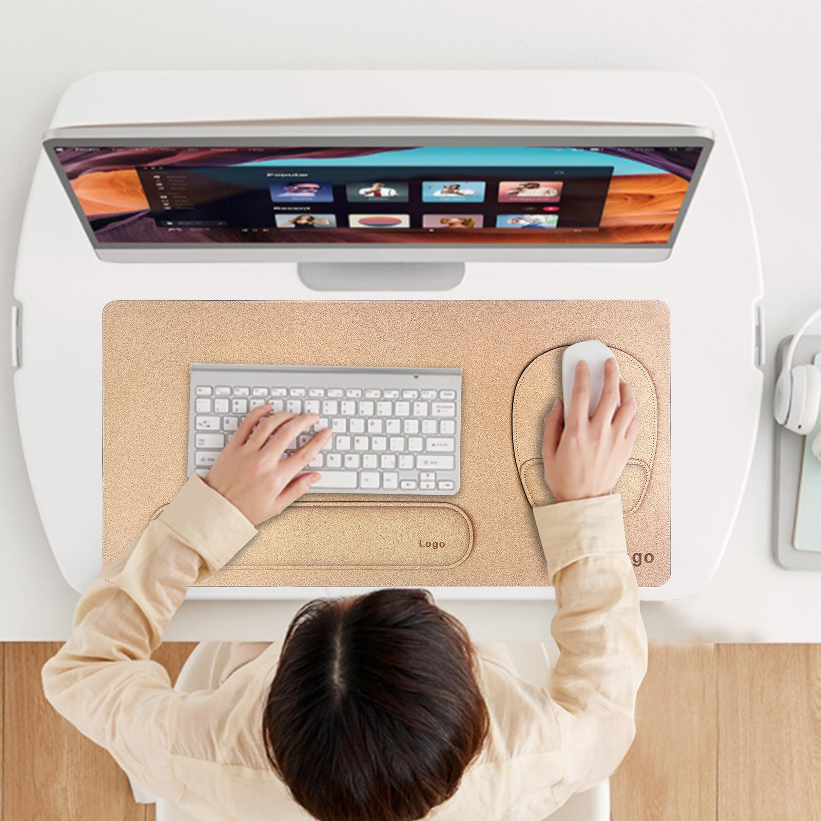 3-in-1 Cork Desk Pad Set with Ergonomic Supports detail