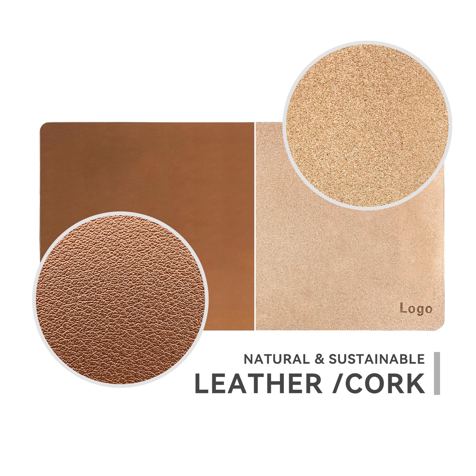 Custom Dual-Sided Cork Leather Desk Pad detail