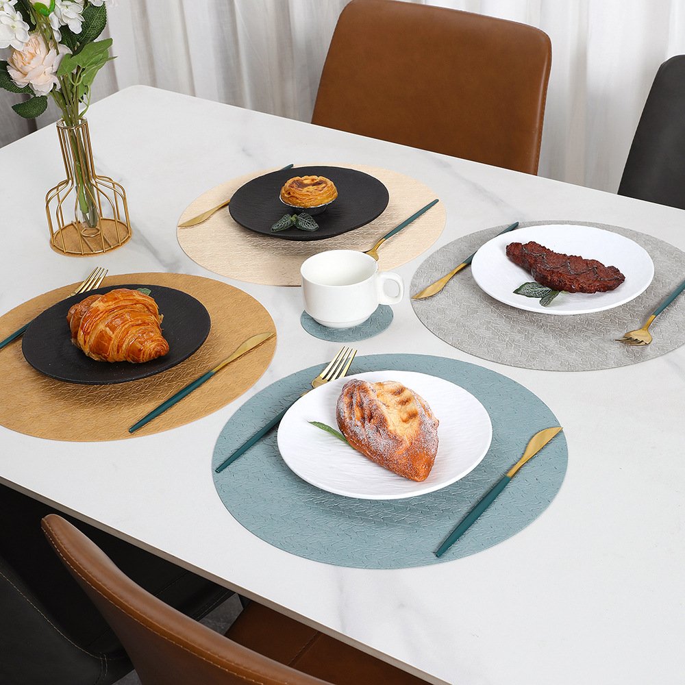 Custom Wheat Grain Round Leather Placemat detail