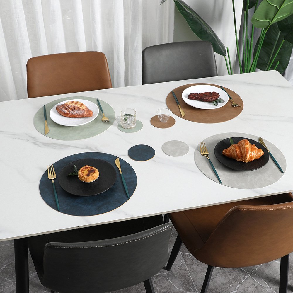 Custom Cowhide Grain Round Leather Placemat detail