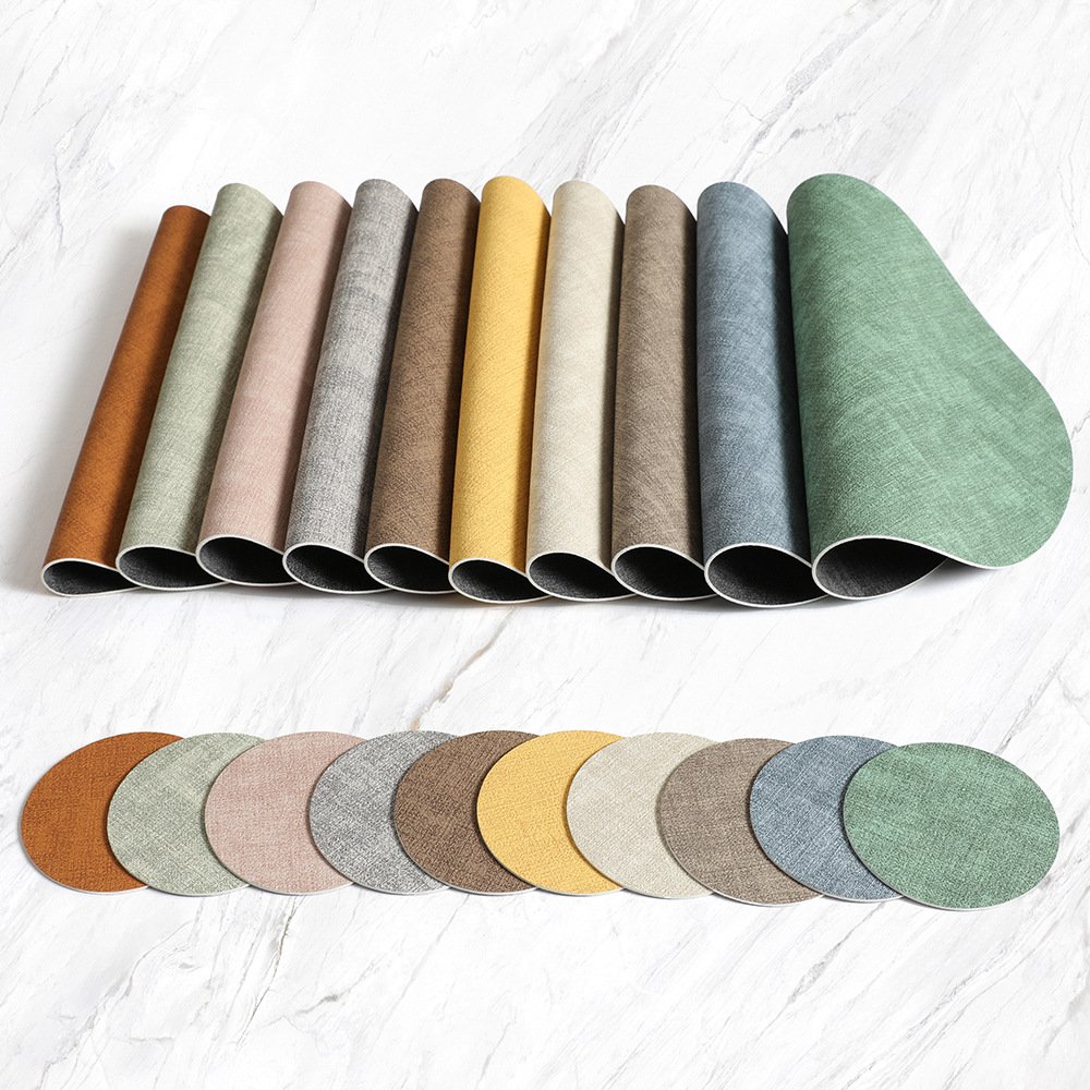 Custom Two-Tone Woven Round Leather Placemat detail