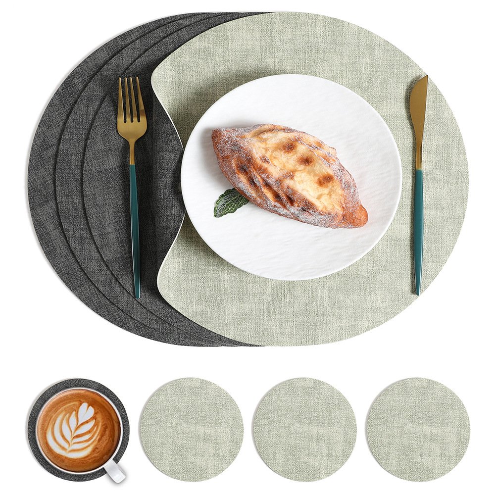 Custom Two-Tone Woven Round Leather Placemat detail