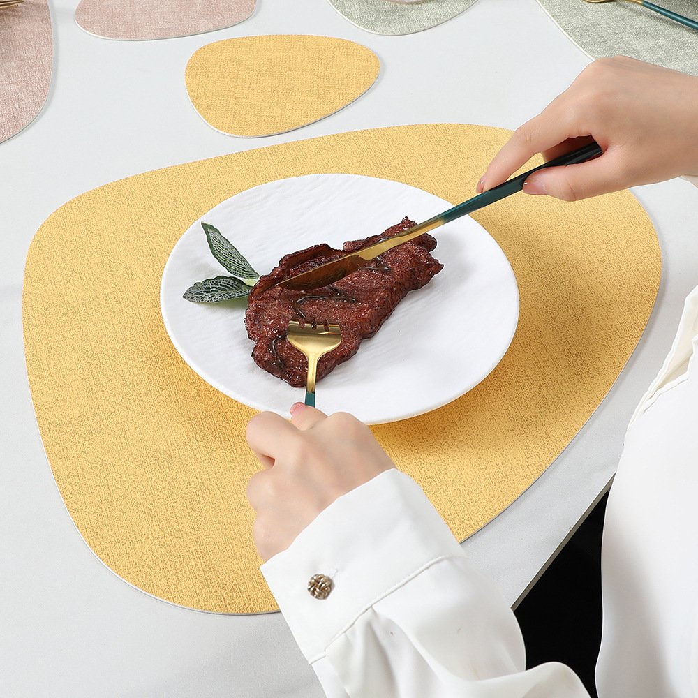Custom Double-Sided Woven Teardrop Leather Placemat detail