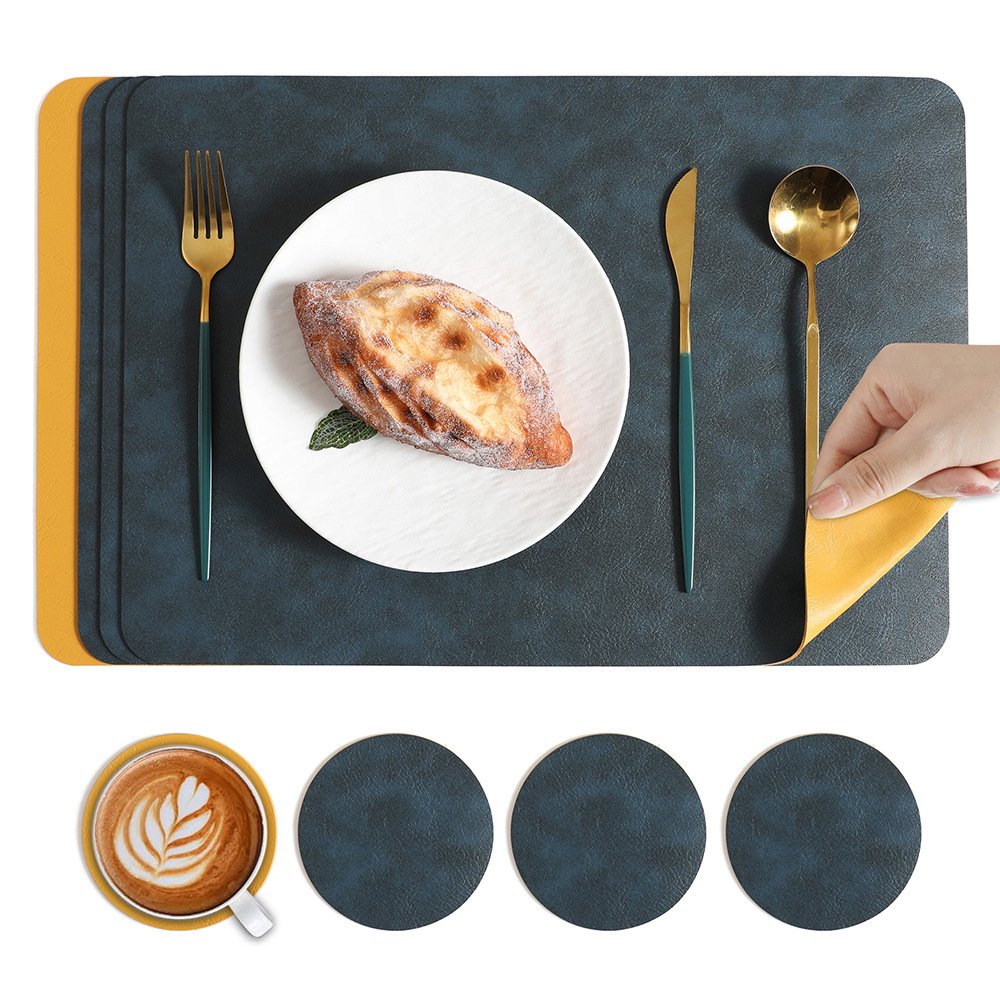 Custom Two-Tone Cowhide Grain Square Leather Placemat
