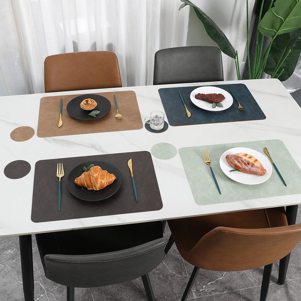 Custom Two-Tone Cowhide Grain Square Leather Placemat detail