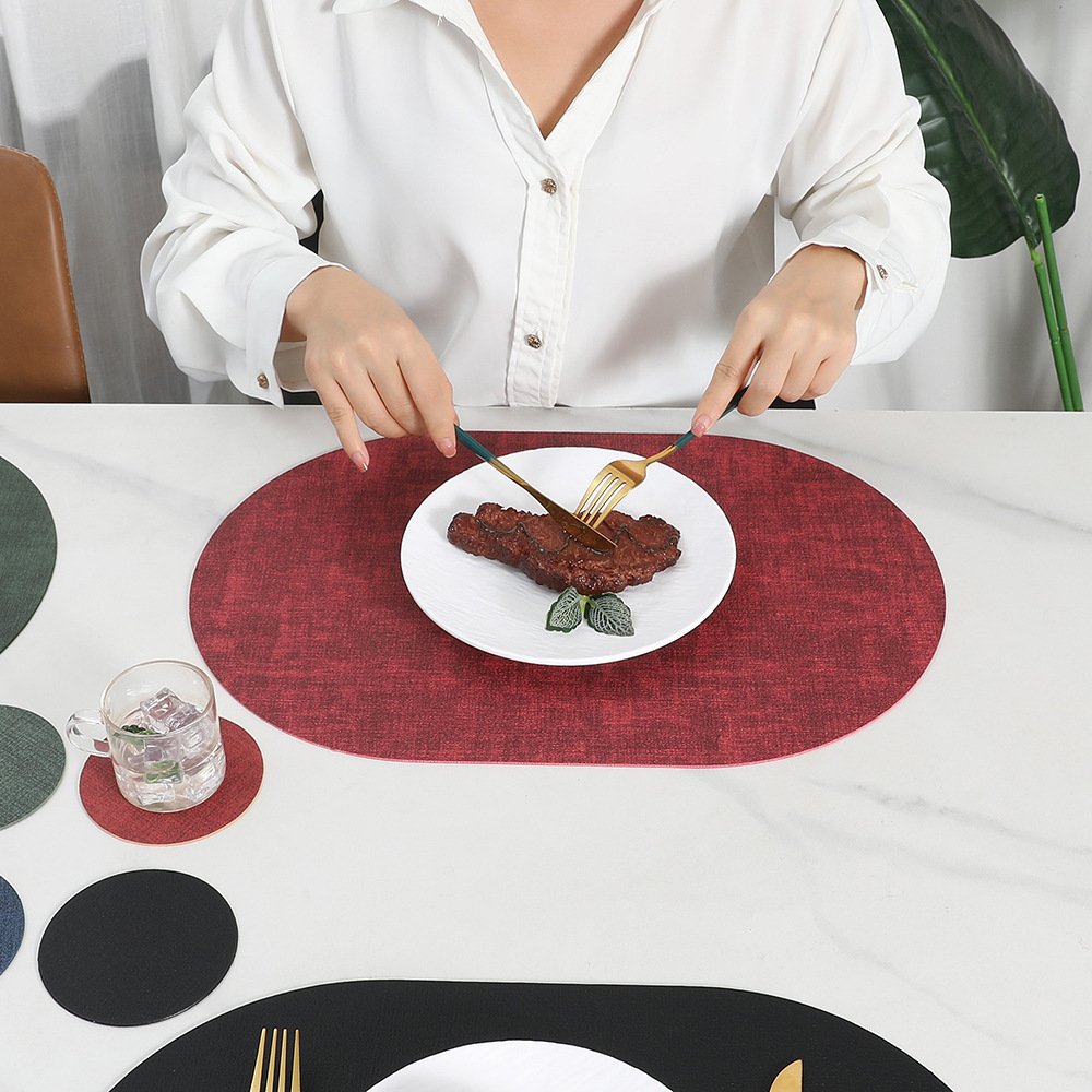 Custom Oval Textured Leather Placemat detail