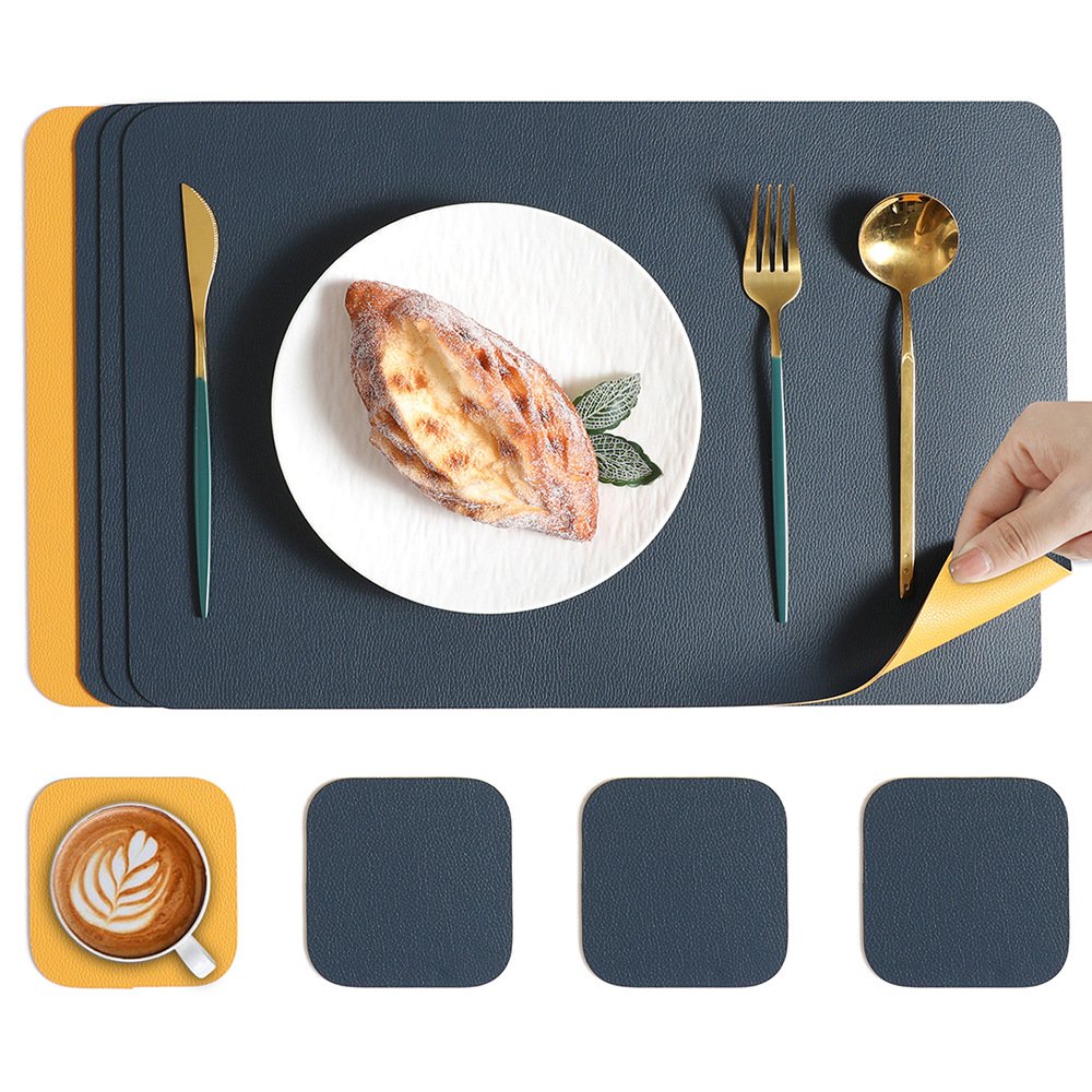 Custom Double-Sided Lychee Grain Square Hotel Leather Placemat