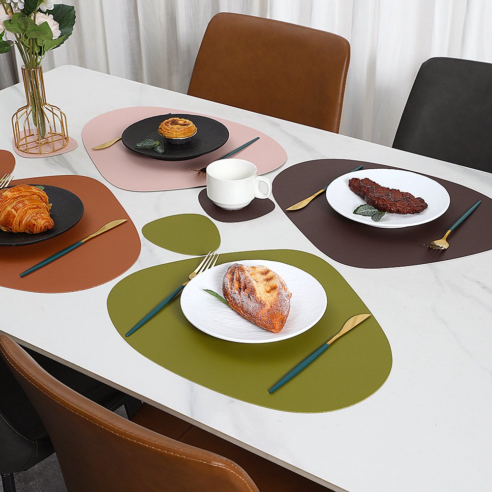 Custom Double-Sided Lychee Grain Teardrop Leather Placemat detail