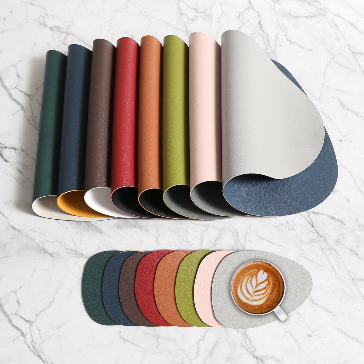Custom Double-Sided Lychee Grain Teardrop Leather Placemat detail