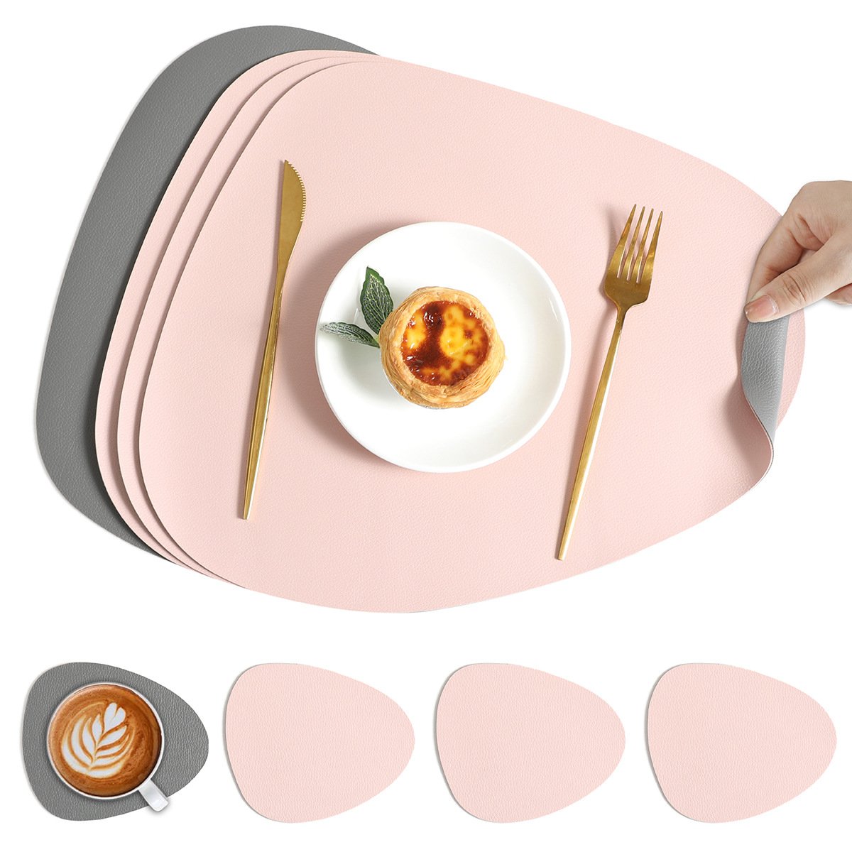 Custom Double-Sided Lychee Grain Teardrop Leather Placemat detail