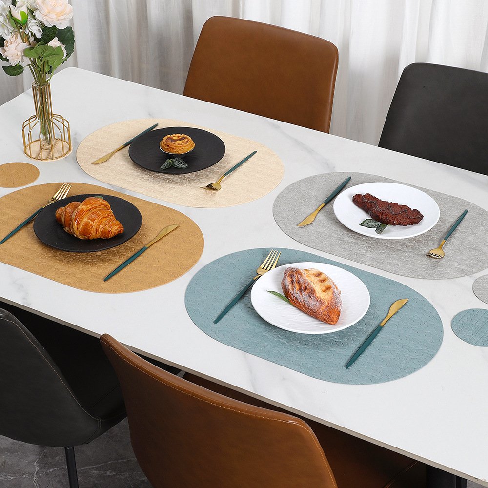 Custom Wheat Grain Oval Leather Placemat detail
