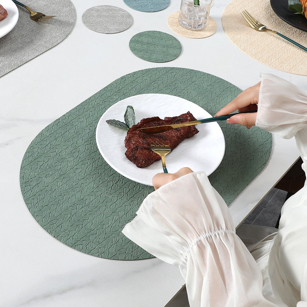 Custom Wheat Grain Oval Leather Placemat detail