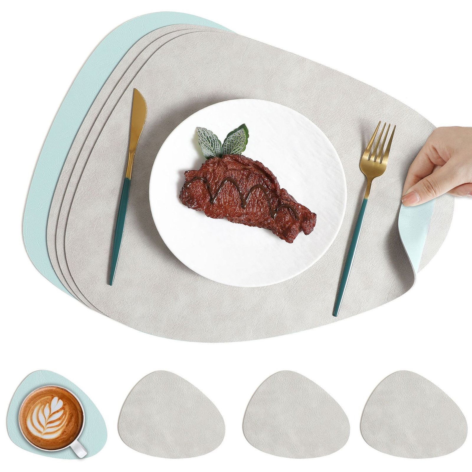Custom Cowhide Grain Teardrop Leather Placemat detail