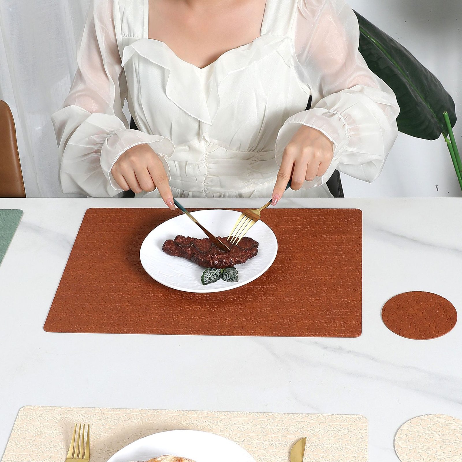 Custom Wheat Grain Square Leather Placemat detail