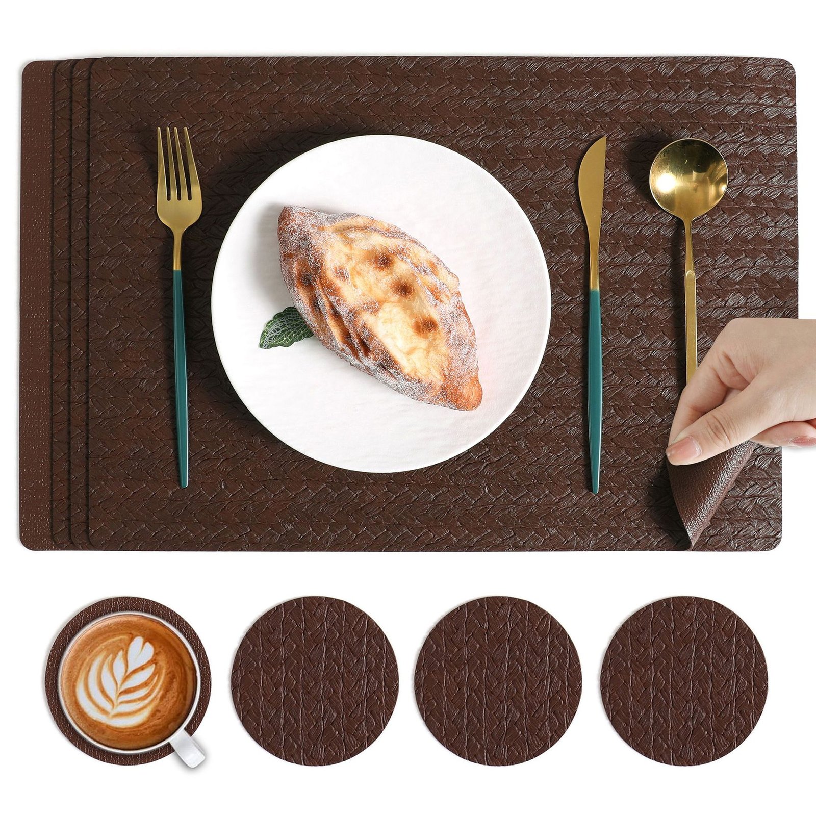 Custom Wheat Grain Square Leather Placemat detail