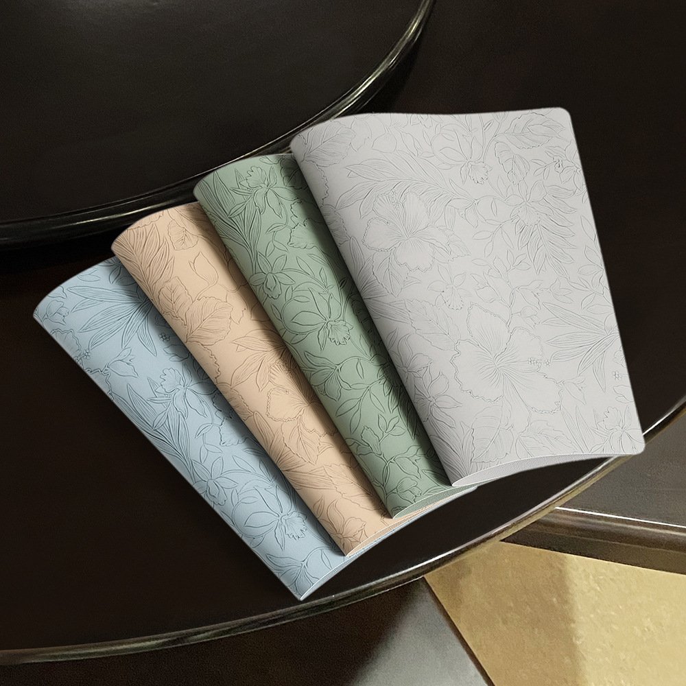 Custom Vintage Embossed Floral Fan-Shaped Leather Placemat detail