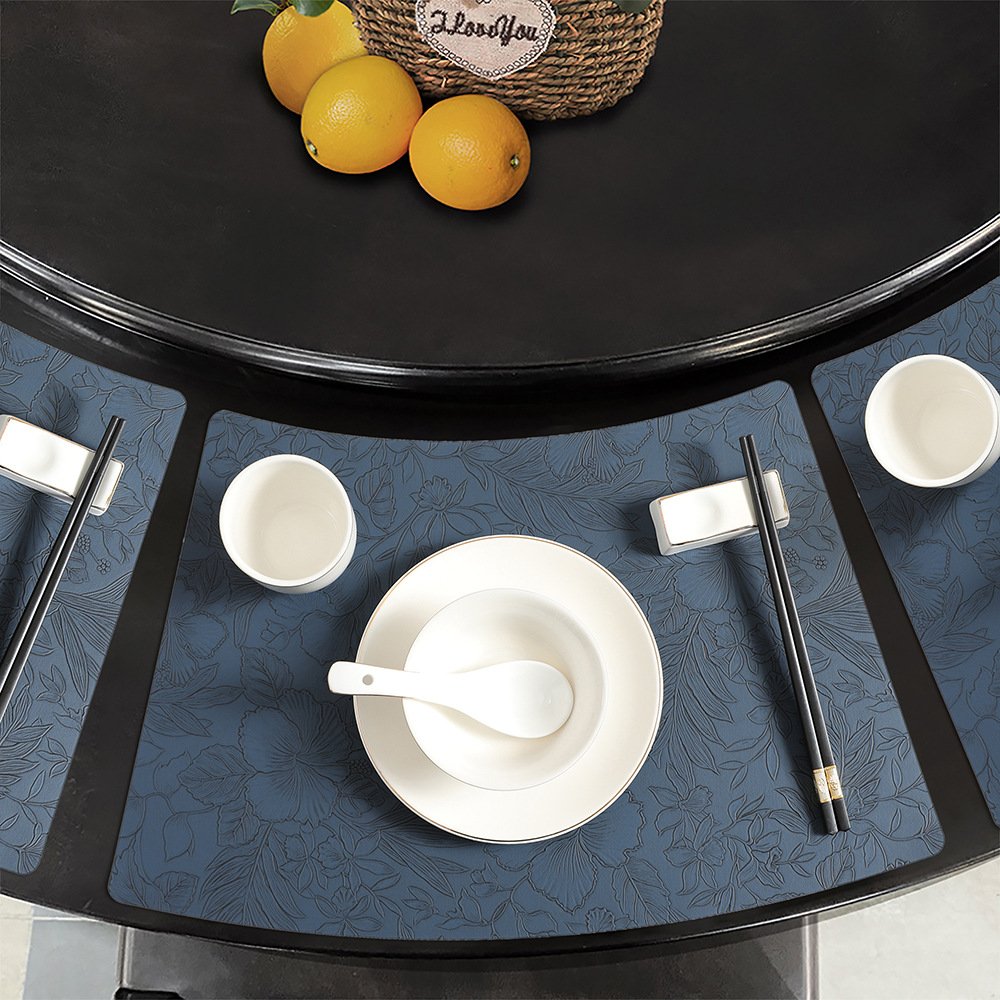 Custom Vintage Embossed Floral Fan-Shaped Leather Placemat detail