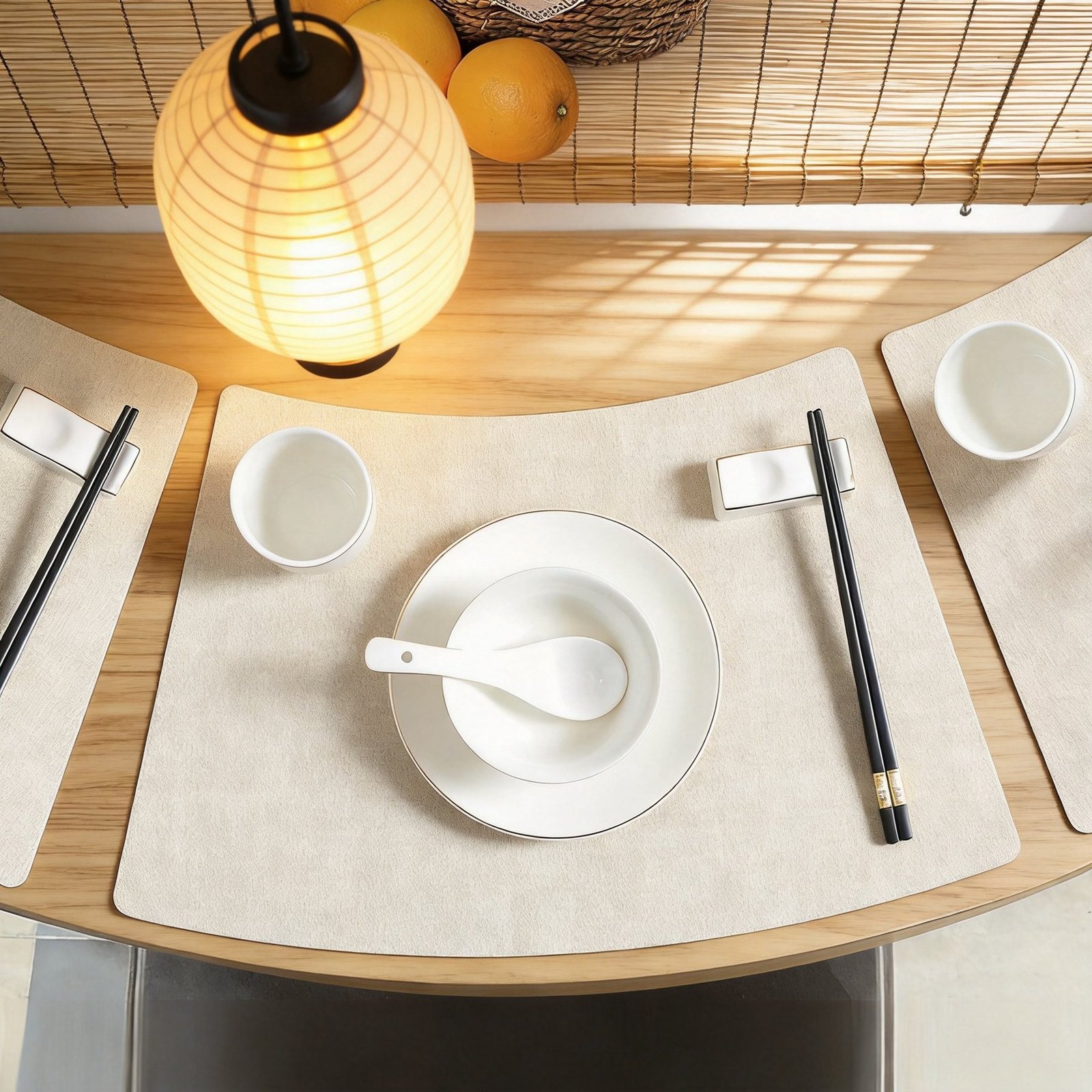 Custom Fan-Shaped Leather Placemat for Round Tables detail