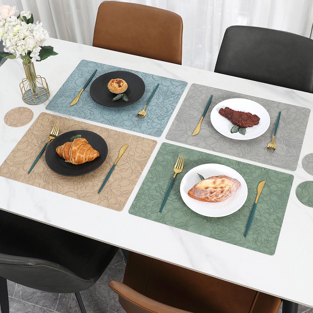 Custom Embossed Floral Leather Placemat detail