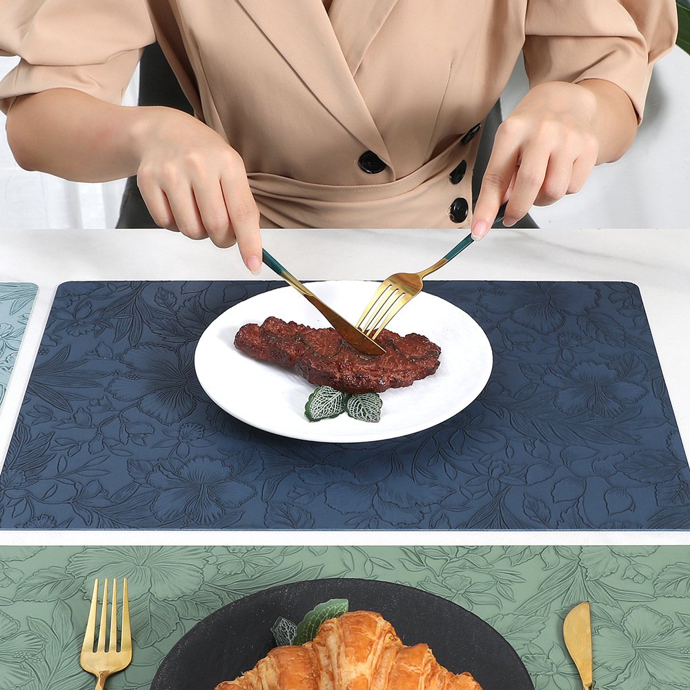 Custom Embossed Floral Leather Placemat detail