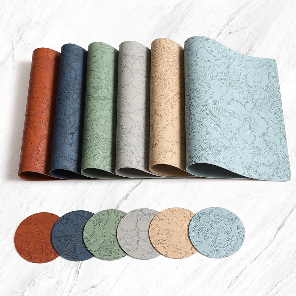 Custom Embossed Floral Leather Placemat detail