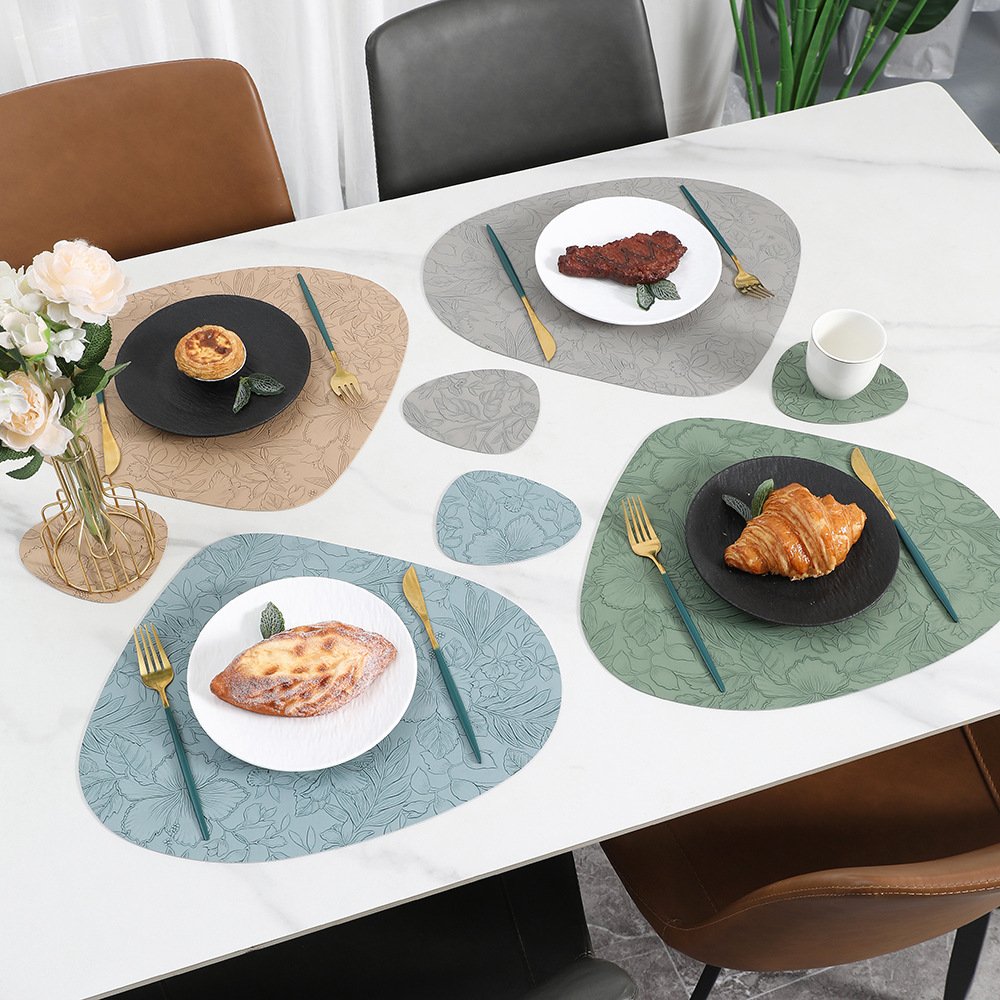 Custom Embossed Floral Teardrop Leather Placemat detail