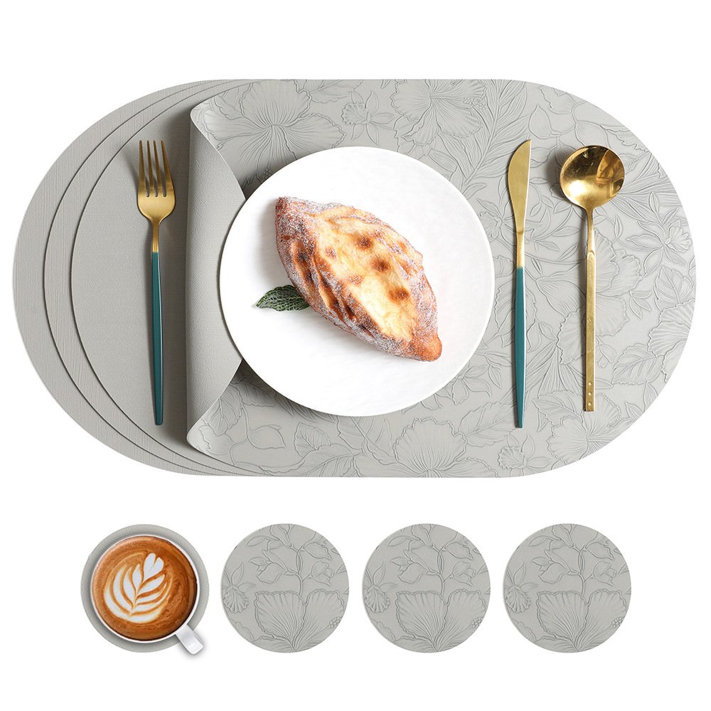 Custom Embossed Floral Oval Leather Placemat