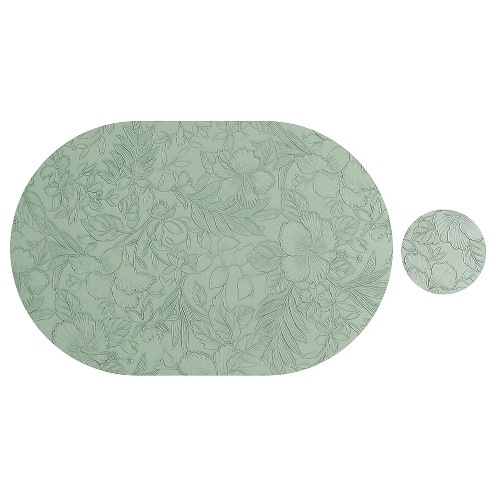 Custom Embossed Floral Oval Leather Placemat detail
